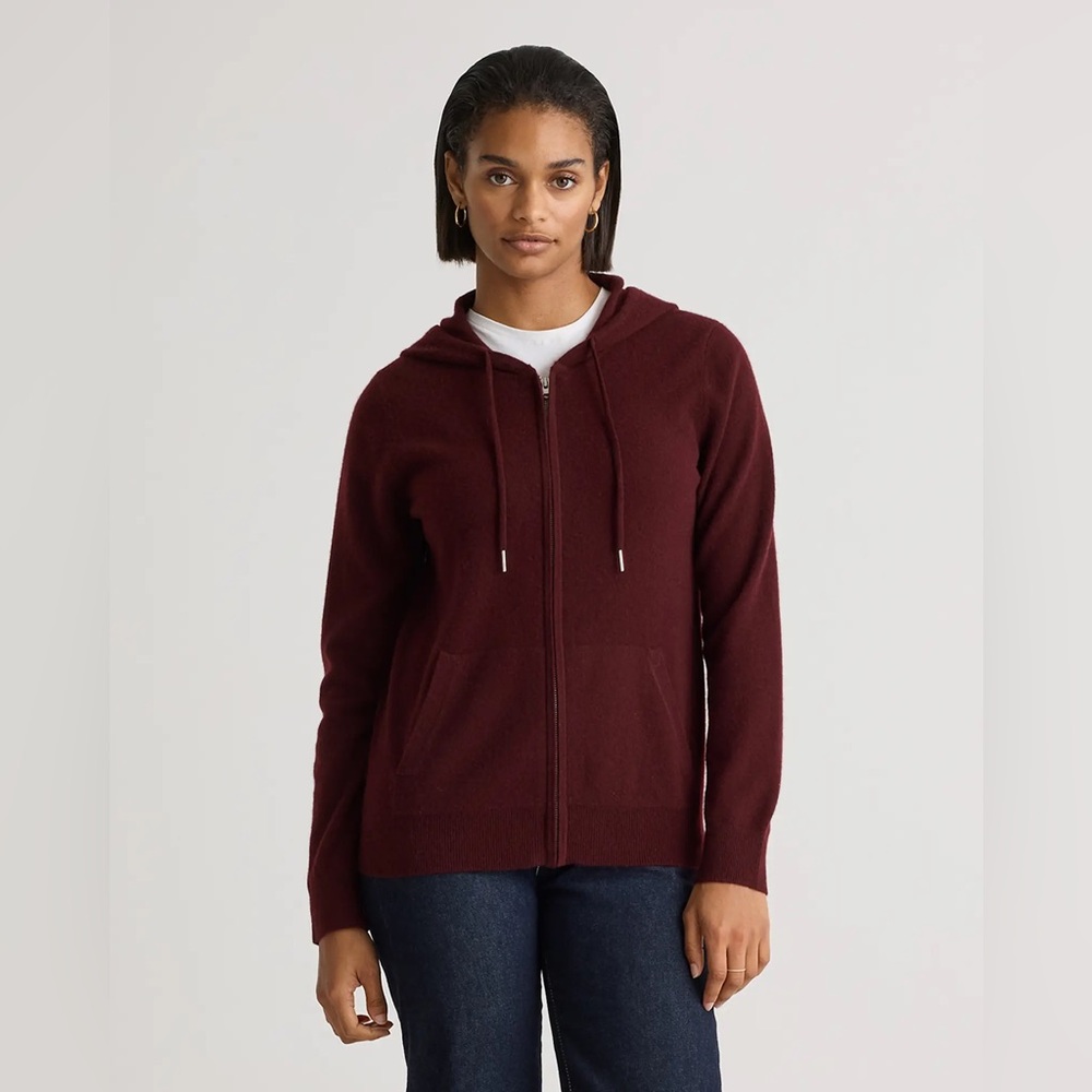Quince Mongolian Cashmere Full-Zip Hoodie Burgundy Size Small